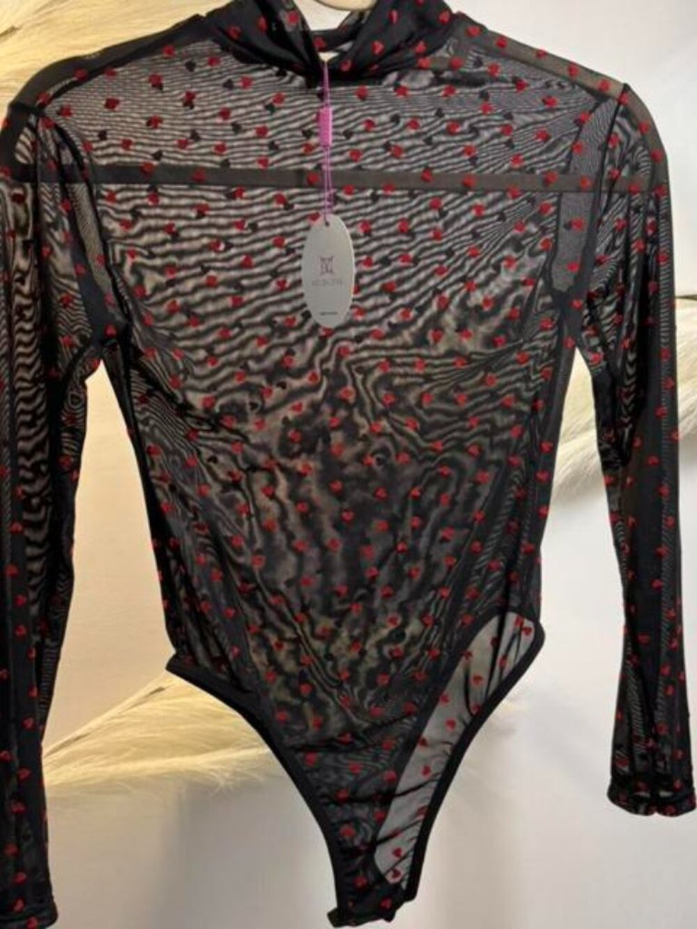 (#19) Black and red mesh bodysuit with hood